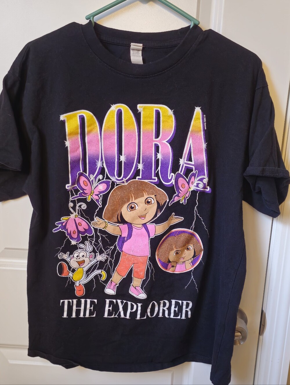 Dora The Explorer Black Graphic Tee with Pink & Purple Print